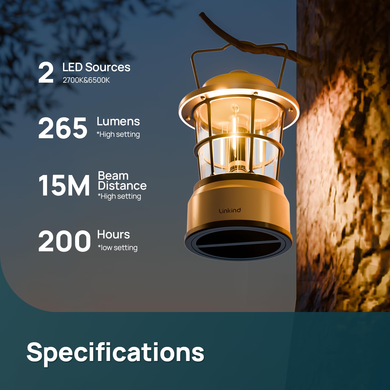 Linkind Lampada da campeggio a LED USB C, ricaricabile, lanterna da campeggio, freddo e caldo, 2 colori, batteria integrata da 3600 mAh, luce di emergenza per campeggio, escursionismo, interruzione di