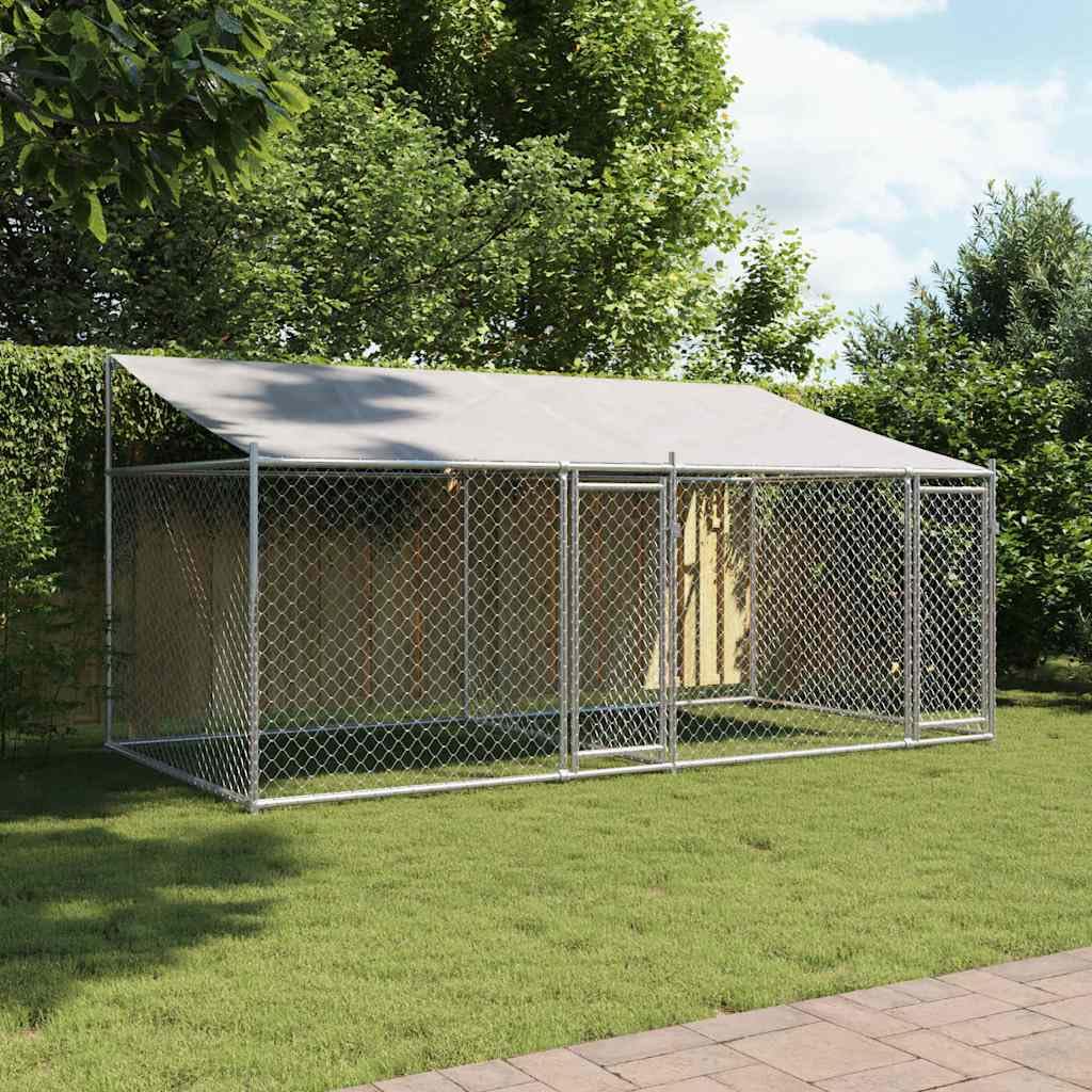 Generico Gabbia Cani con Tetto e Porte Grigia 4x2x2 m in Acciaio Zincato,Articoli per Animali,Animali Domestici - Articoli,Articoli per Cani,Cucce e recinti per cani-3209563