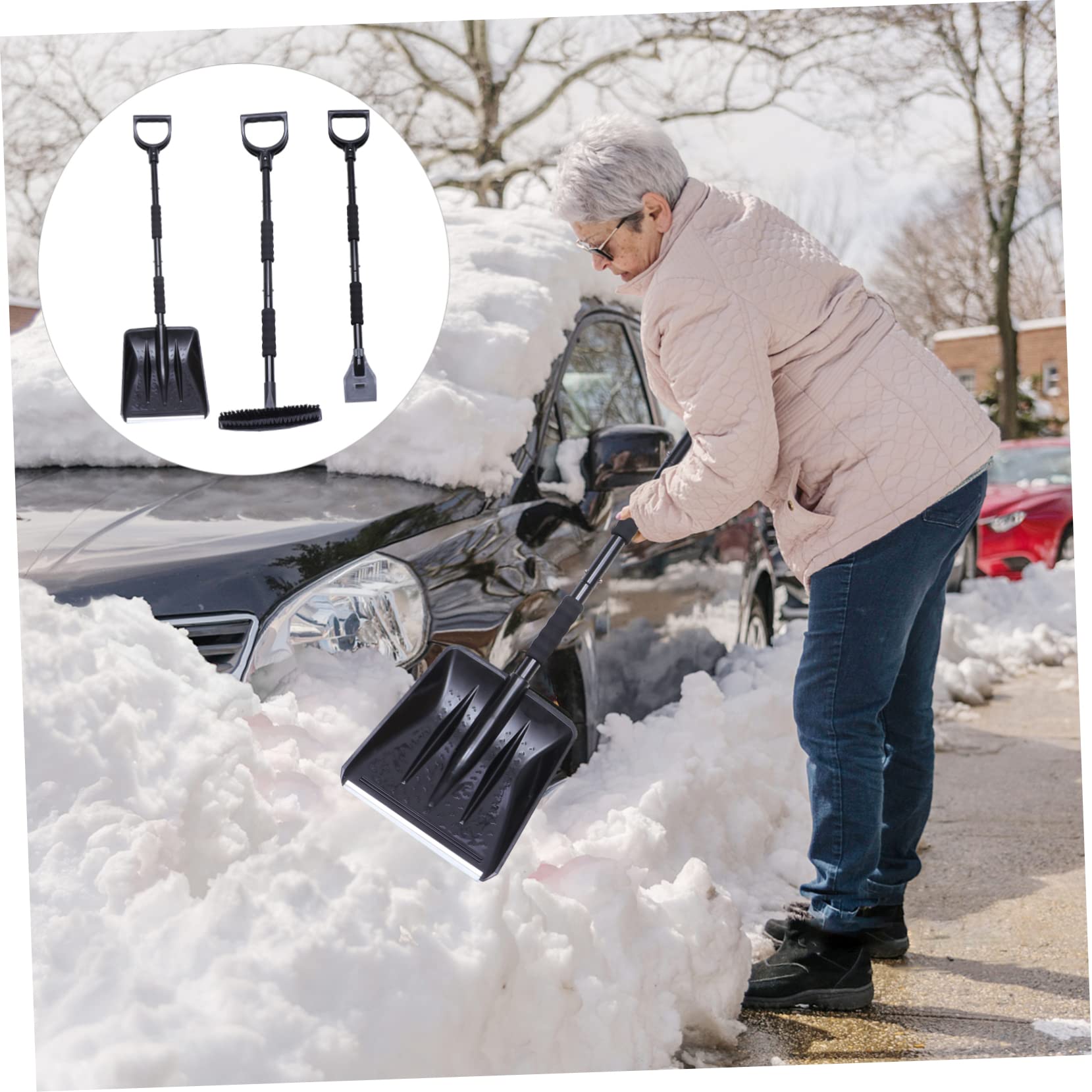 HEMOTON Spazzaneve per Auto Raschiaghiaccio e Spazzola per Neve Attrezzi per Rimozione Neve da Tetto Casa e Parabrezza Camion Strumenti Invernali Staccabili