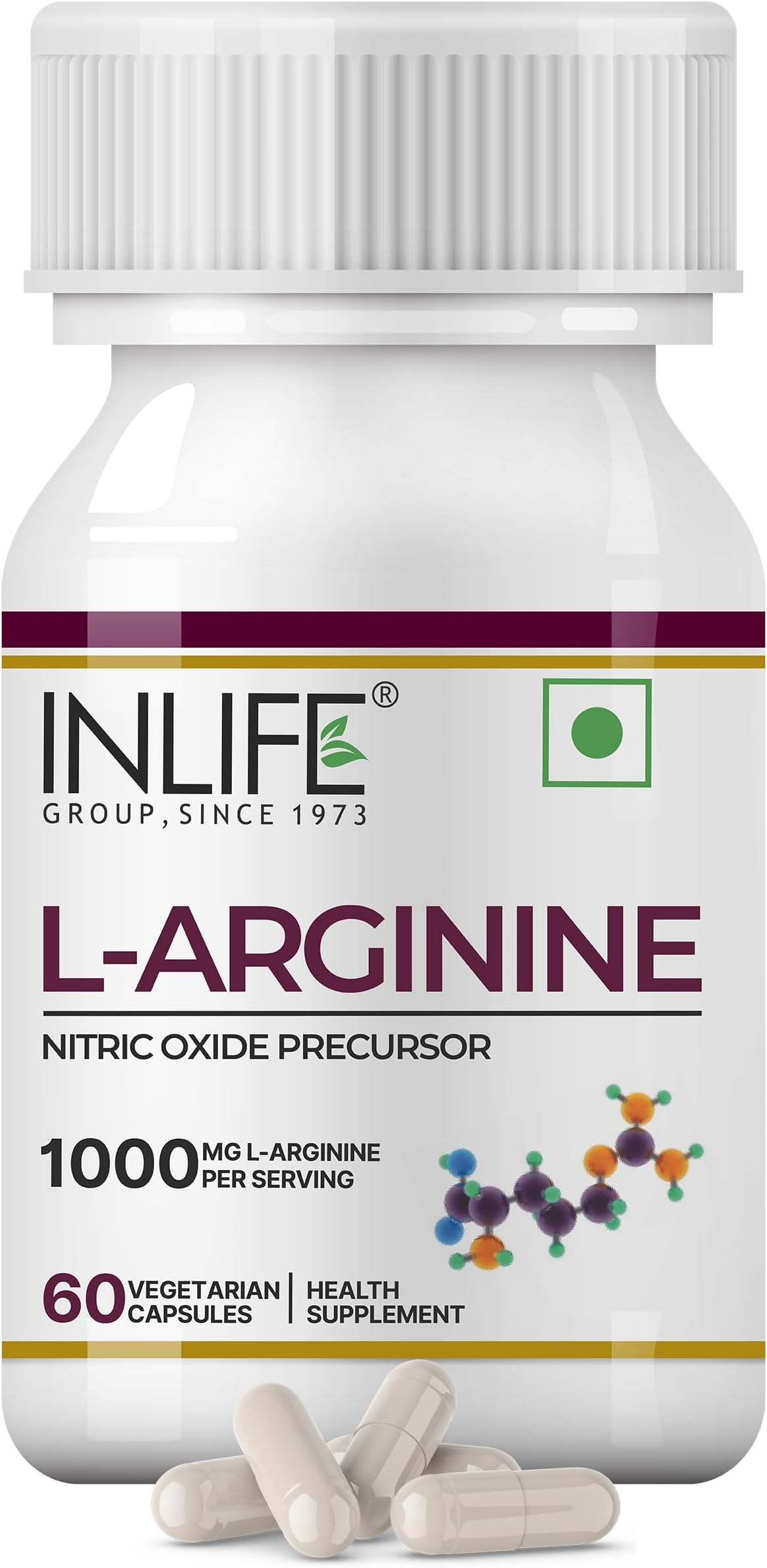 INLIFE L-Arginine Supplement 1000mg, Nitric Oxide Precursor, 60 Veg Caps | Amino Acid Formula, Pre Workout Muscle Pump, Strength Energy Support, Blood Flow, Daily Fitness Use for Men Women