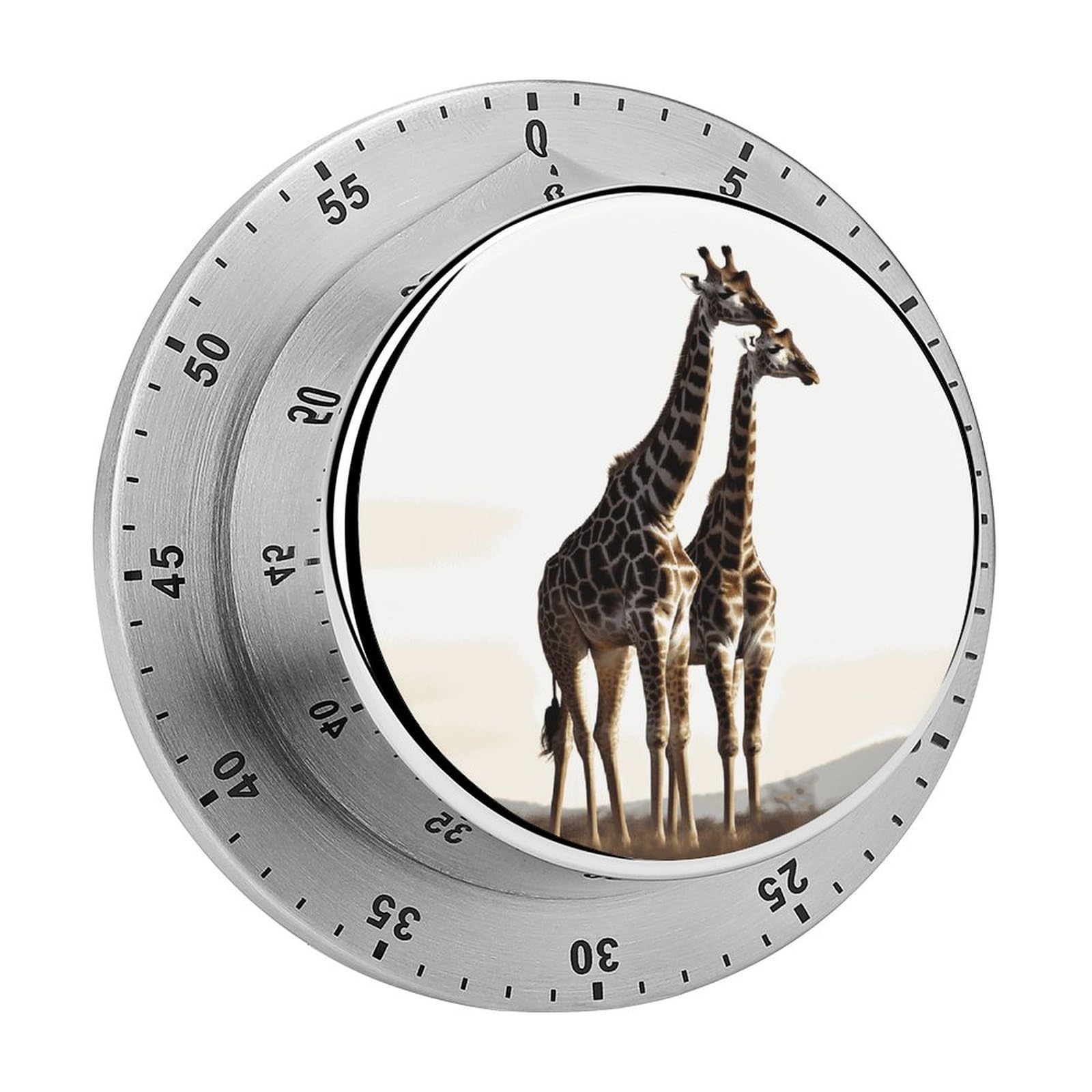 African Giraffe Visual Timer with Loud Alarm 60-Minute Kitchen Timers Exquisite Stainless Steel Body - Mechanical Desk Timer Countdown Clock for Cooking Chef Clock