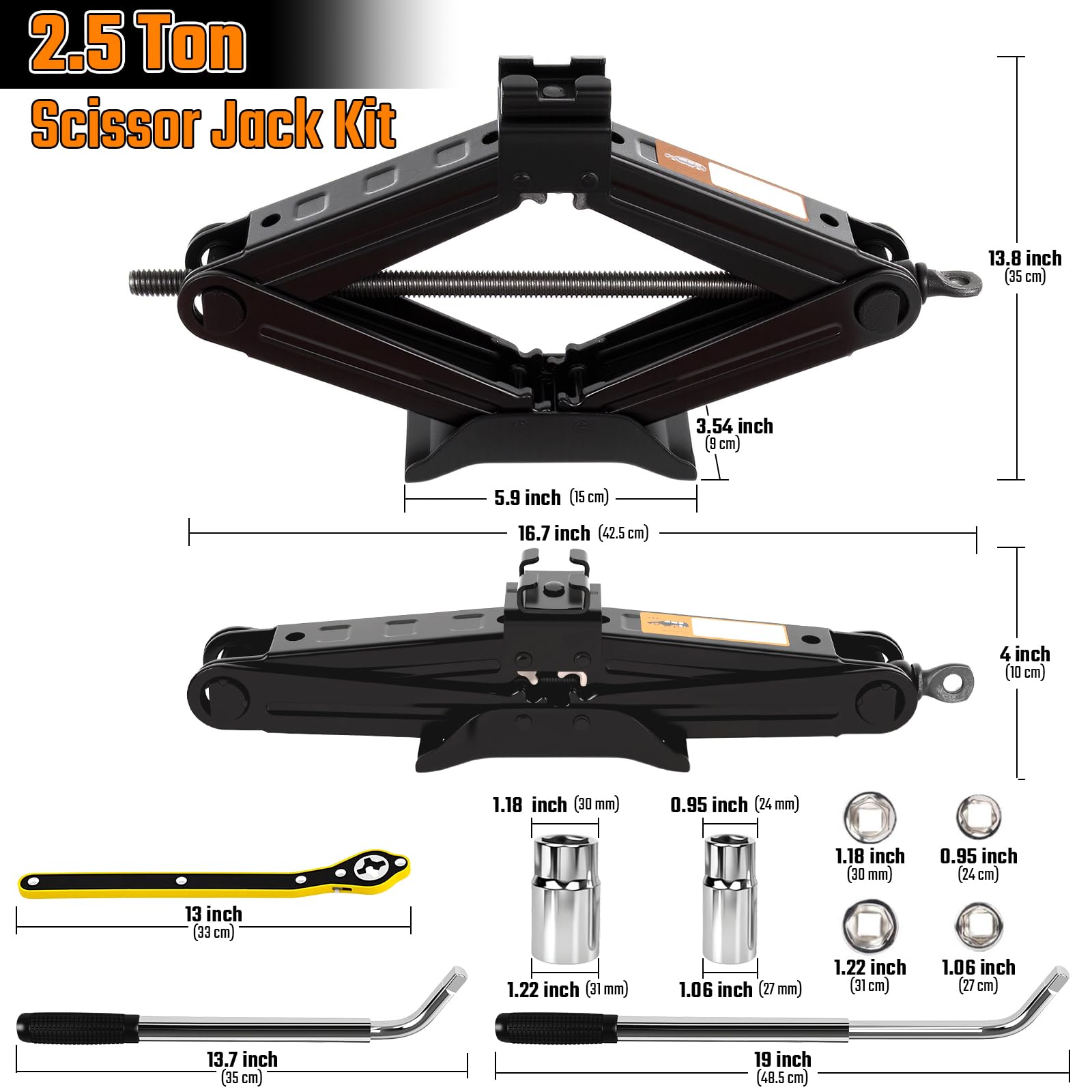 Scissor Jack Car Jack Kit, 2.5 Ton (5512 lbs) Tire Jack with Lug Wrench, Portable Emergency Spare Tire Changing Repair Kit, Scissor Jack Kit, Universal Vehicle Scissor Lift Jacks for SUV