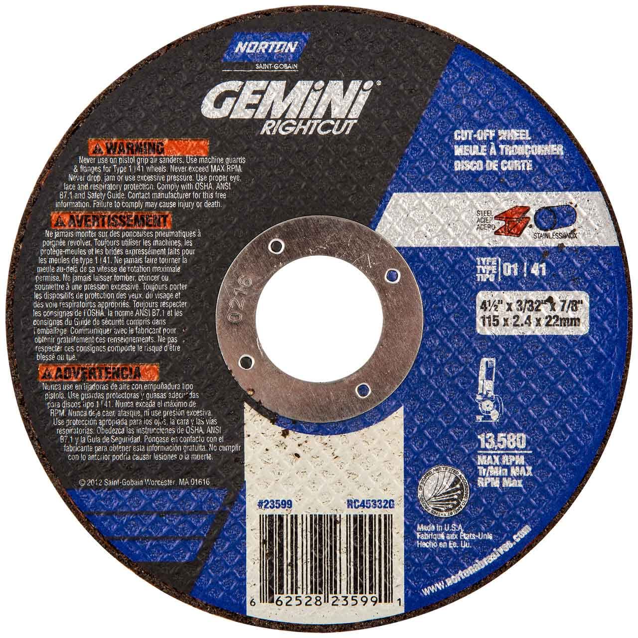 Amazon.com: Norton 66252823599 4-1/2x3/32x7/8 in. Gemini RightCut