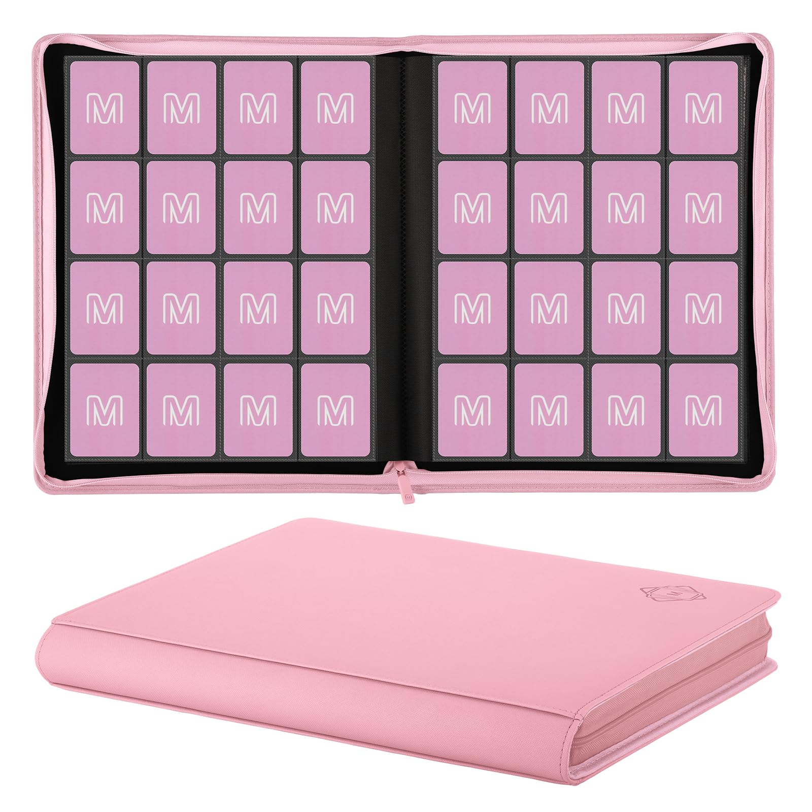 Premium Card Binder 16 Pocket,Trading Card Binder Holds up to 1000+Cards Sturdy Card Collection Album, Card Holder Folders for MTG, TCG, Game Cards & Sports Cards (16 Pink)