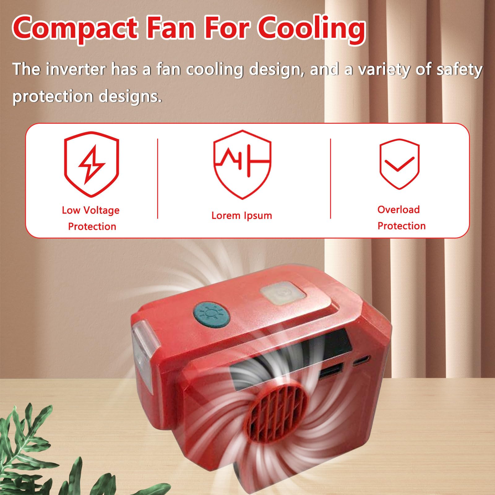 Onduleur de batterie 200 W compatible avec Einhell 18 V, DC 18 V vers AC 220-230 V avec lumière LED 200 lm, convertisseur de tension avec port USB-A, port USB-C, prise pour pique-nique et camping en
