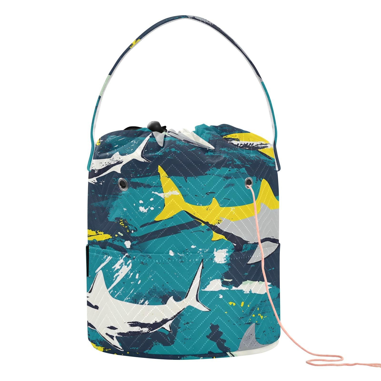 Yarn Storage Bag Small Crochet Bag Knitting Bag Organizer Abstract Sharks Grunge Yarn Bags for Crocheting Basket