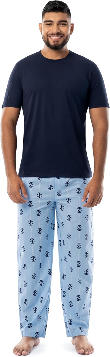 IZOD mens Short Sleeve Jersey Top and Printed Pants Pajama Sleep Set