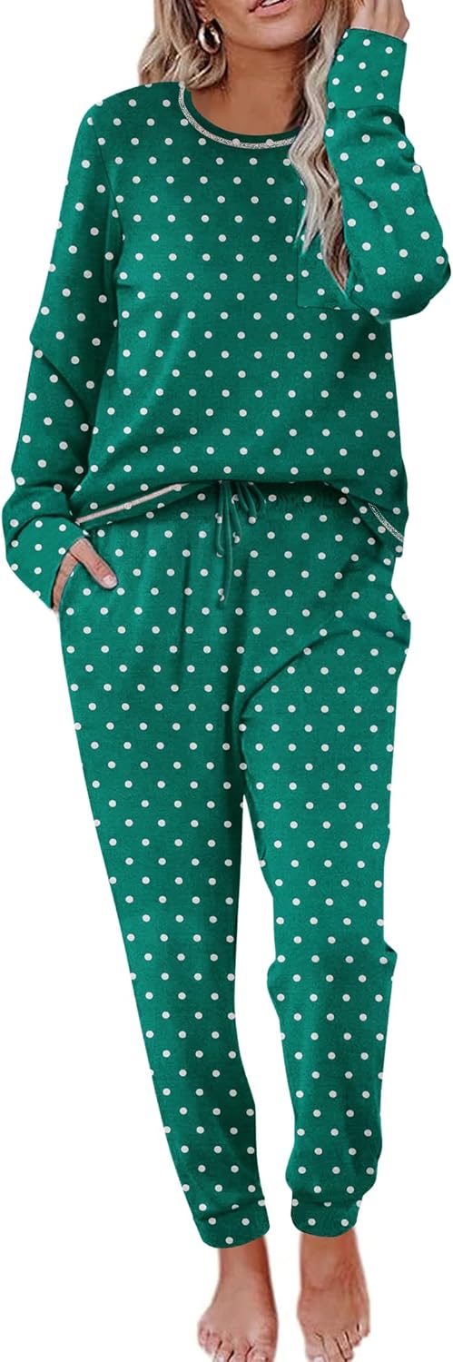 Ekouaer Pajamas Women's Long Sleeve Pj Set Soft 2 Piece Loungewear Sleepwear with Jogger Pants XS-3XL