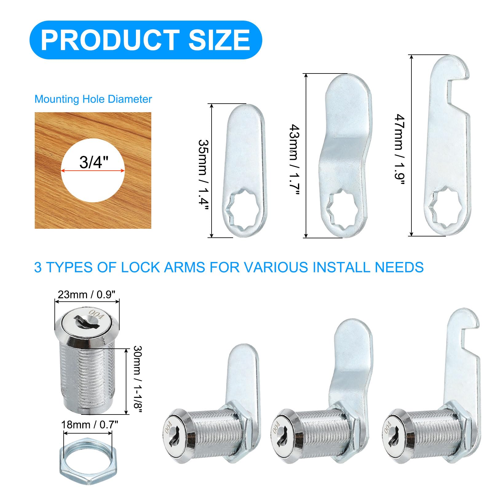PATIKIL 1-1/8" Cam Lock with Keys - Image 2