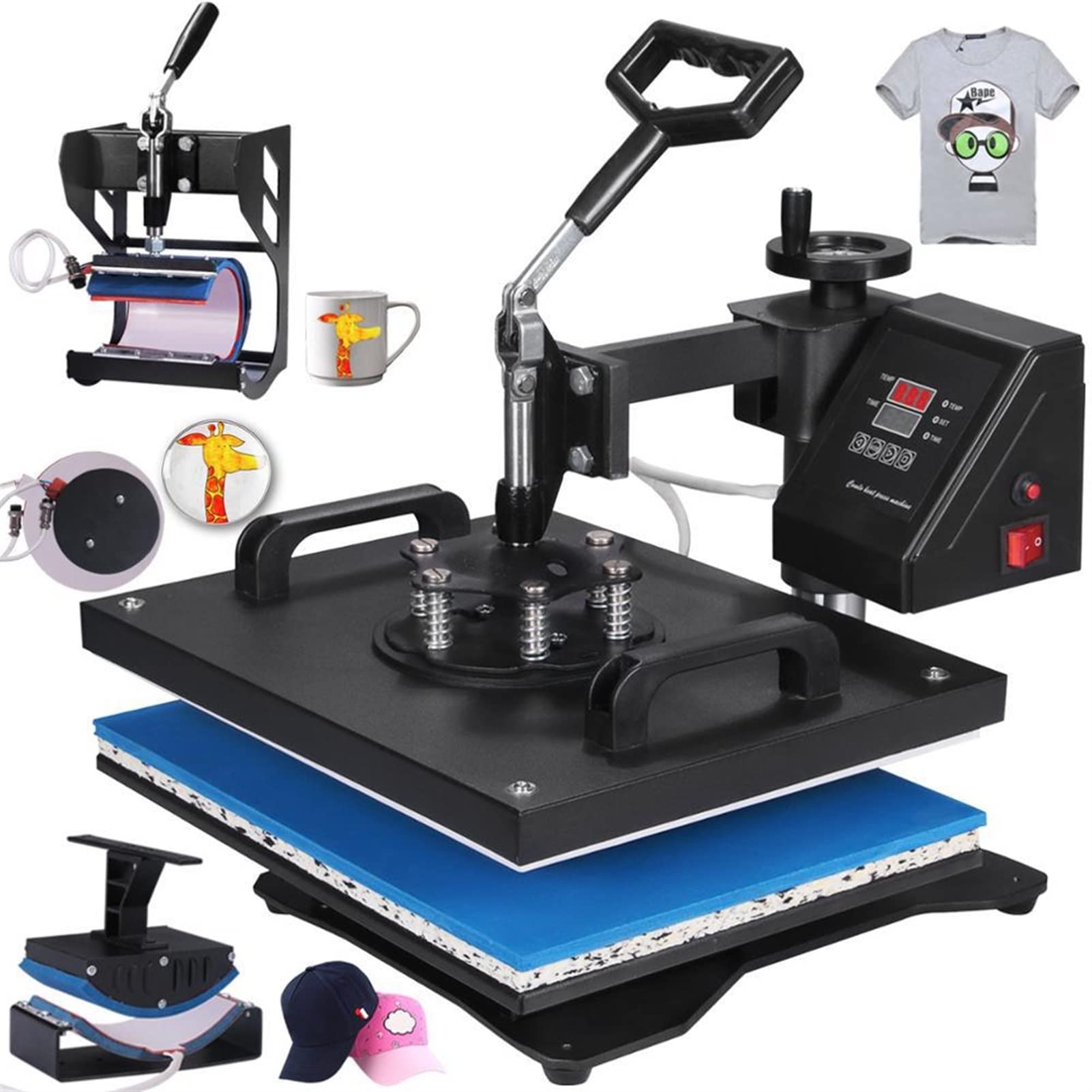 5 W 1 Wielofunkcyjna maszyna do prasy ciepła T-shirt Wzór odzieżowy Prasa Maszyna Płyta Ciepła Hot Cup Machine dla Warsztatu