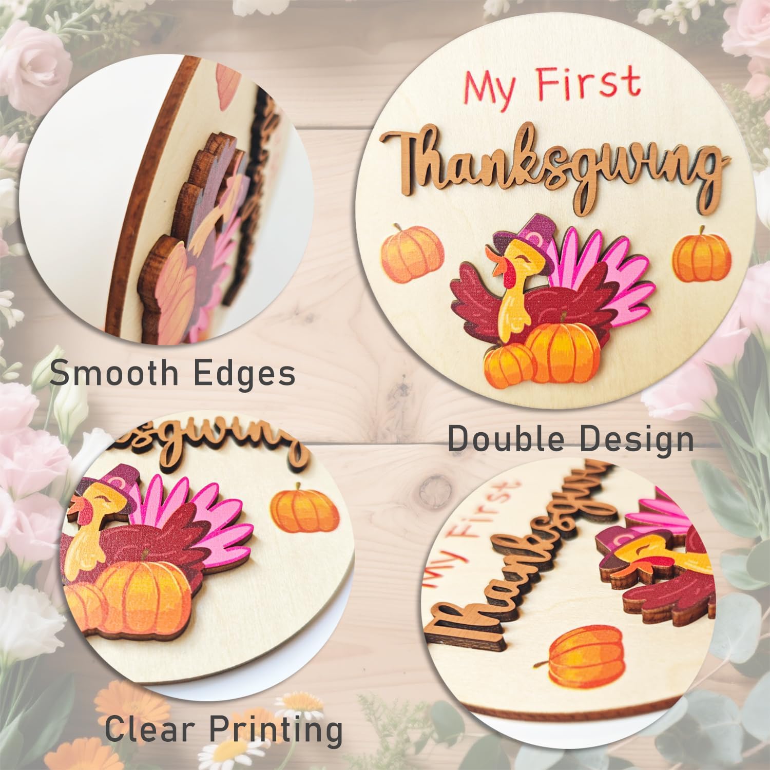 12PCS My First Holiday Baby Milestone Signs, Double-deck Wooden Discs with 3D Design, Newborn Photography Props Announcement Cards for Baby Shower, Christmas Party Favors Gifts