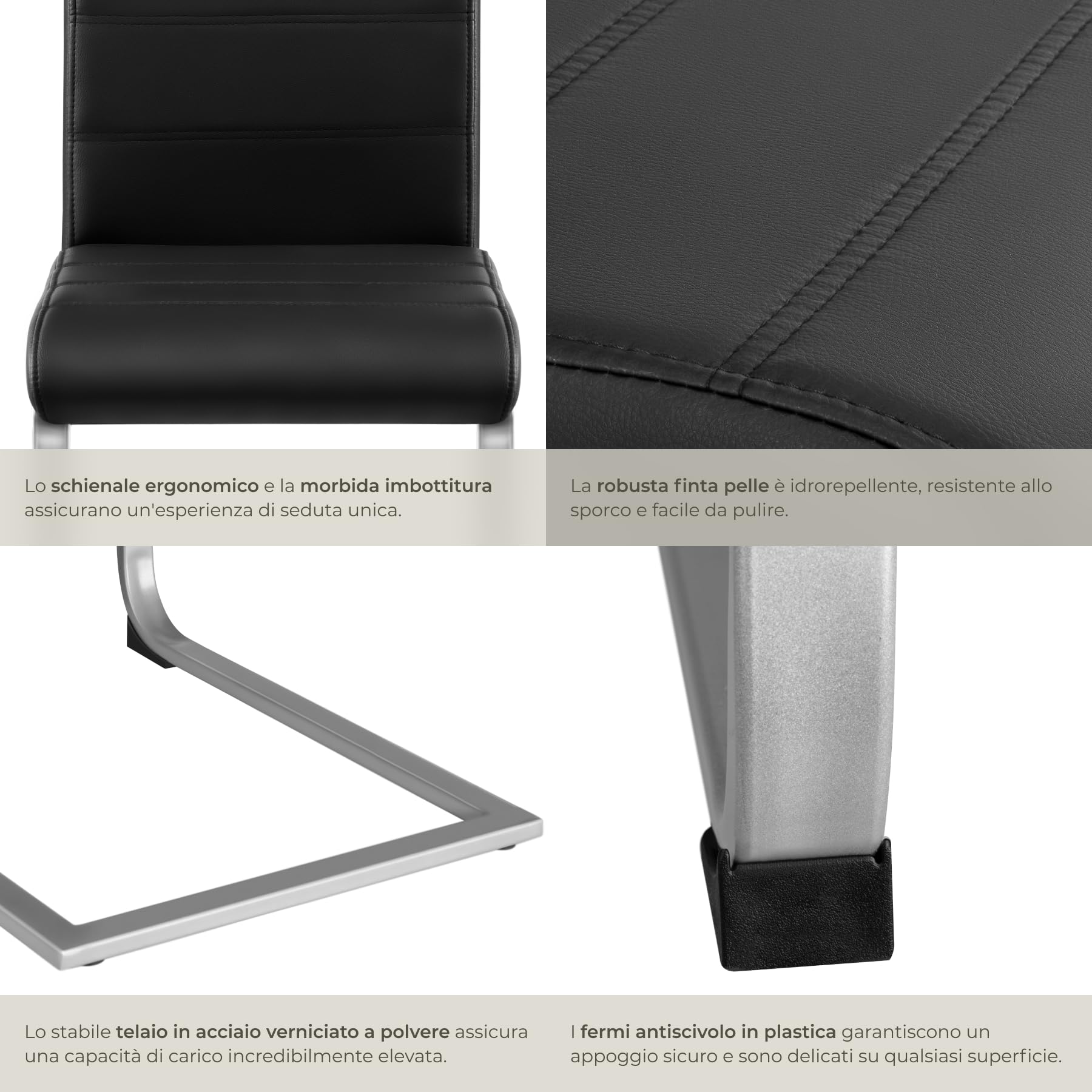 tectake® Set di 2 Sedie Sala da Pranzo, Schienale Ergonomico, Poltroncine in Similpelle Resistente, Sedie Sala da Pranzo Moderne Ideali per Cucina, Soggiorno e Camera da Letto - Nero