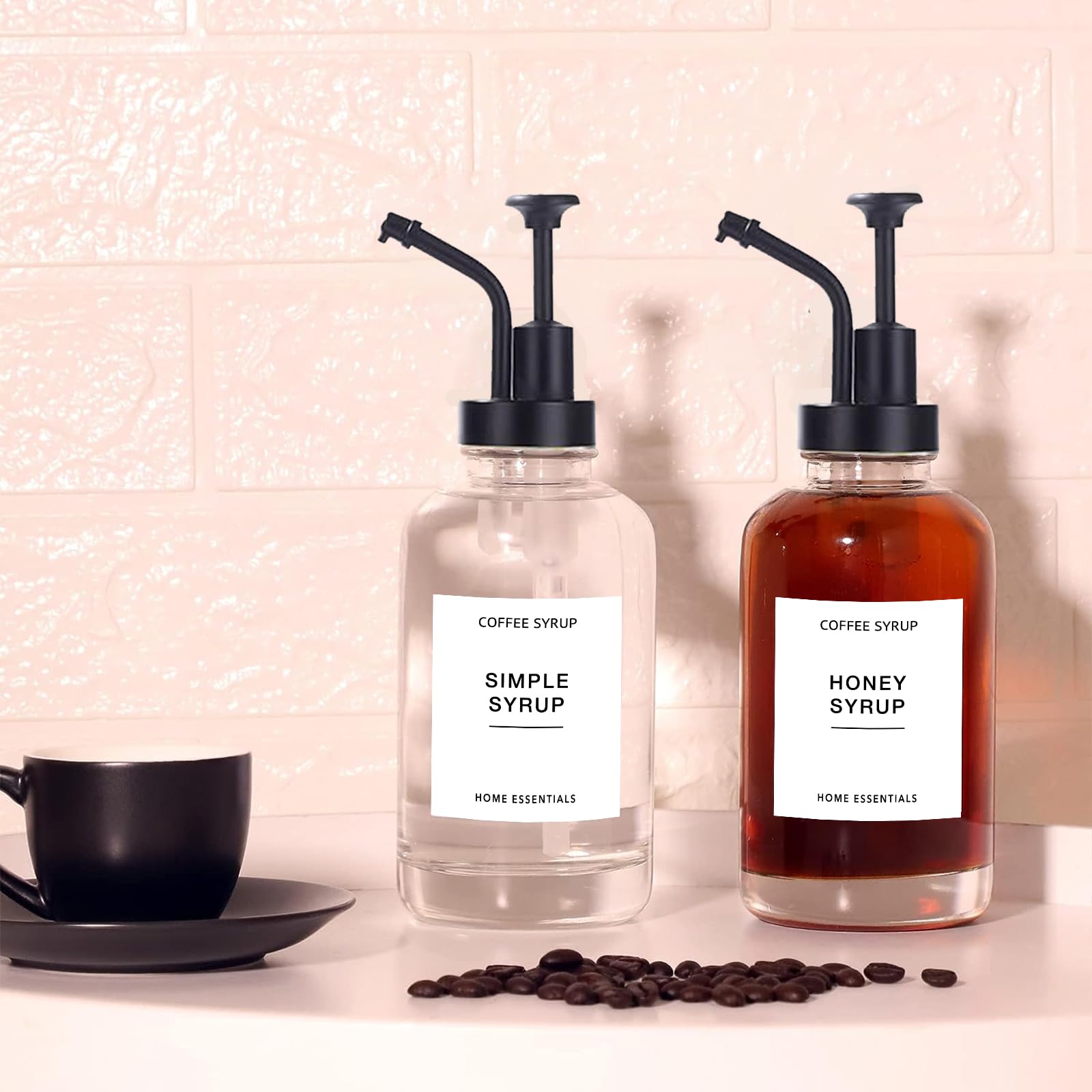 Dispenser Sciroppo Caffè BIKALAN - Set 2 Bottiglie 500ml Con Pompe E Adesivi - Foto 12