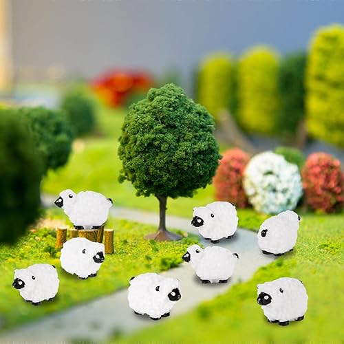Miniatura 6 de NQEUEPN 40 figuras de oveja en miniatura, mini figura de oveja blanca de oveja, bonita estatua de oveja de resina vívida, decoración de oveja,