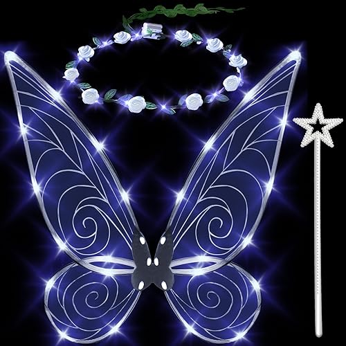 quescu 3 alas de hadas iluminadas para adultos, alas de mariposa LED para niñas, alas de ángel, disfraz de Halloween para niños