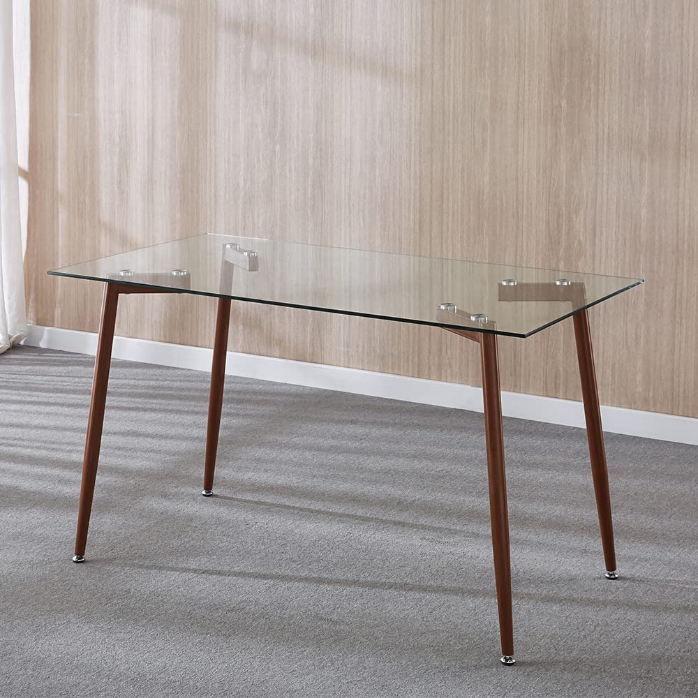 IDS Online Mid Century Fixed Glass Dining Table, Office, Writing Desk, 58 lbs, Clear