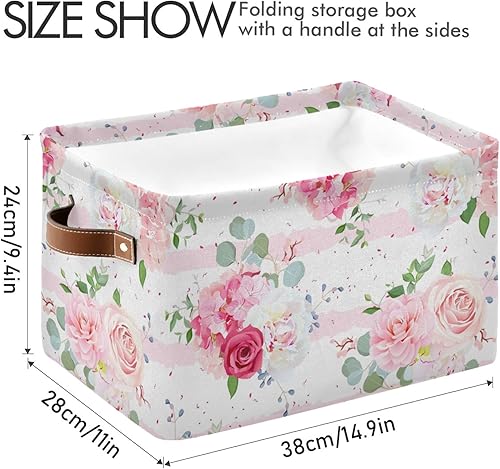Miniatura 4 de Cesta cuadrada de almacenamiento de flores de rosas rosadas, organizador de almacenamiento de lona, organizador de estante de armario para oficina
