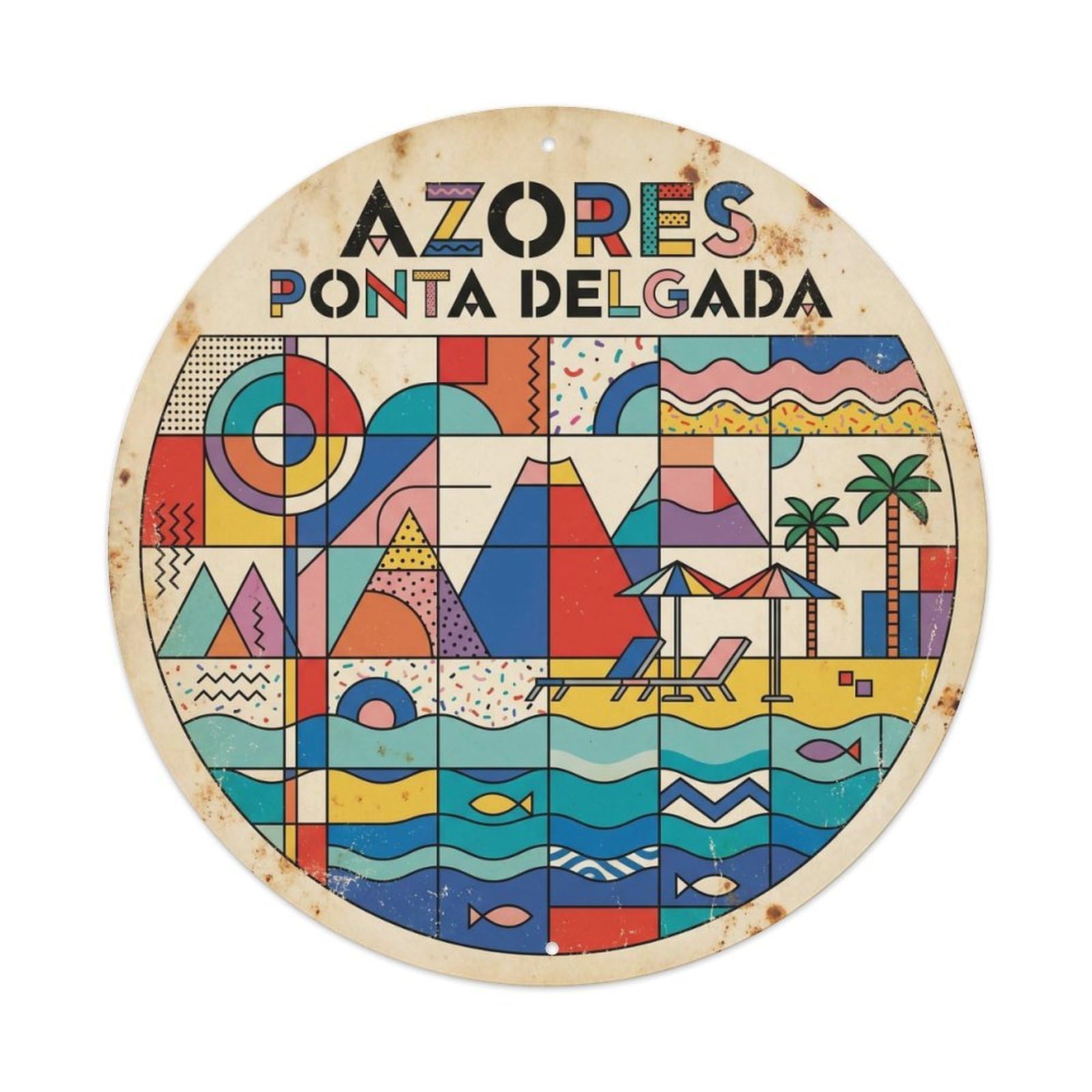 Azores Ponta Delgada Atlantic Island Constructivist Metal Tin Sign