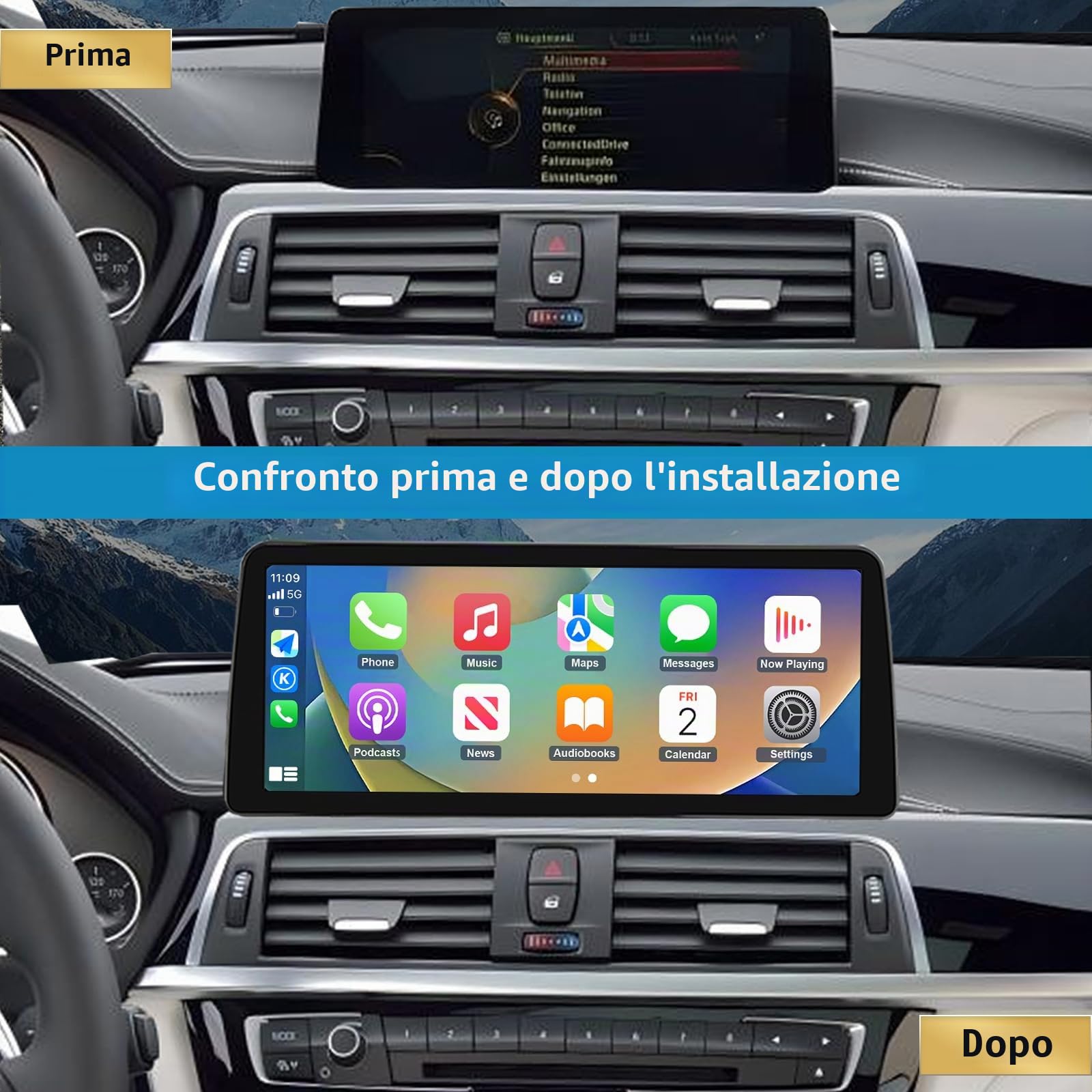 10,25 Pollici Touch Screen Autoradio con Wireless Carplay e Android Auto per BMW Serie 3 F30/F31/F34/F35 2013-2016 con Sistema NBT, Supporto Mirrorlink, Telecamera, Navigazione