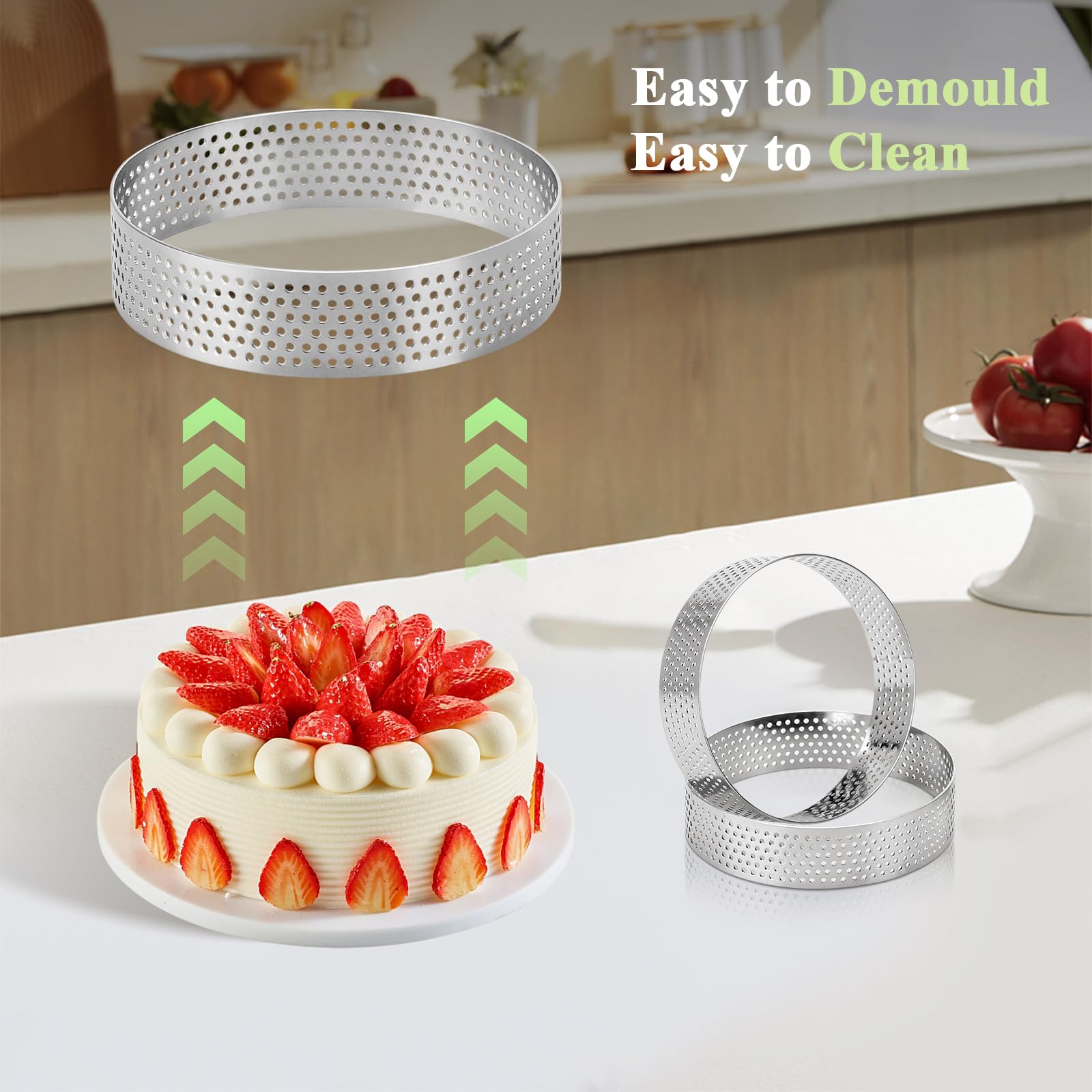 Cercle à Pâtisserie Ø 8 cm 6 Pièces, Acier Inoxydable 430 Perforé, Moule à Tartes Gâteaux Pizzas