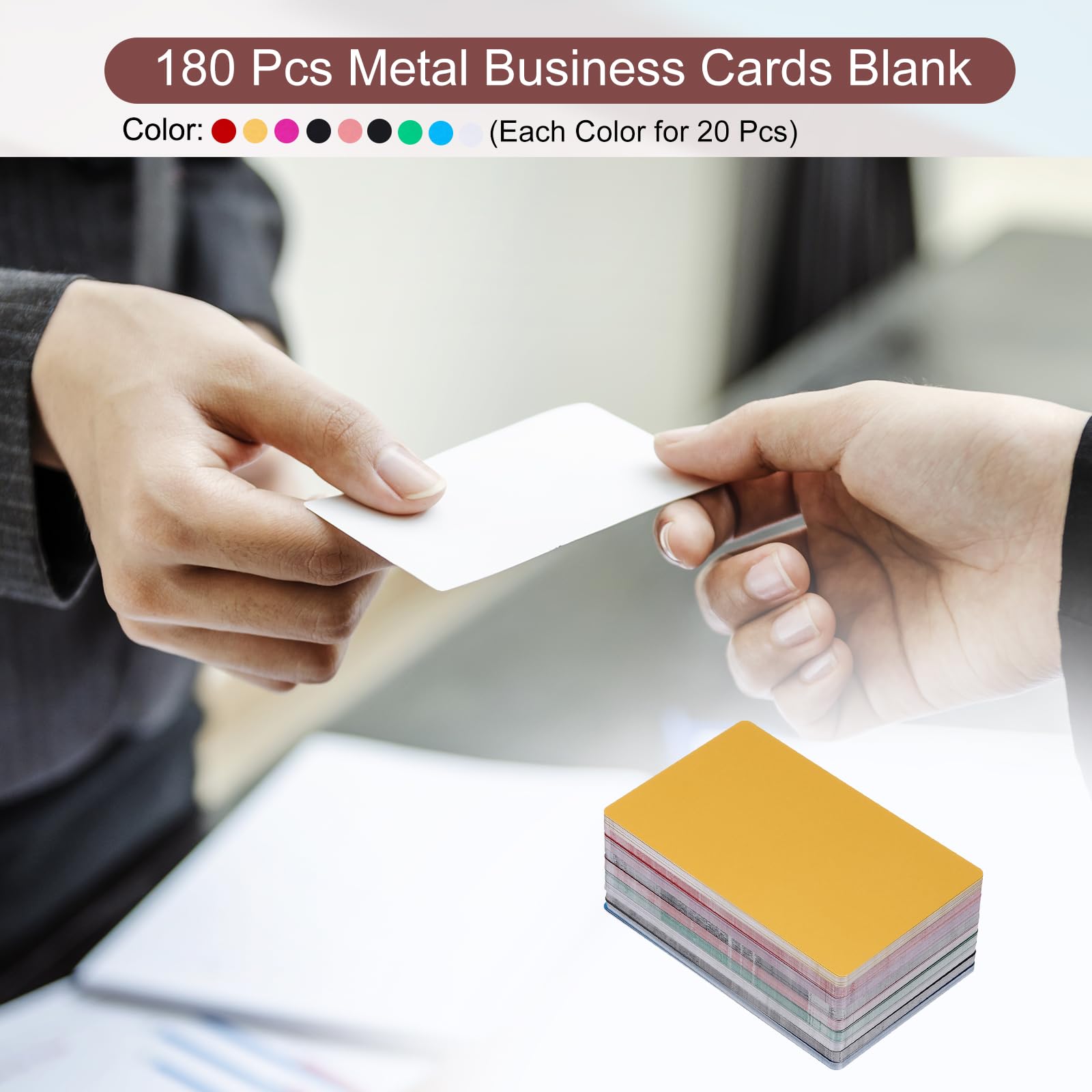 PATIKIL 180 Stück Blanko-Visitenkarten aus Aluminium, 86x54x0,21mm(Stärke) Hochwertige Metall Visitenkarten für Laserdruck(Gold/Lila/Silber/Grün/Schwarz/Roségold/Blau/Rot/Matt Schwarz)