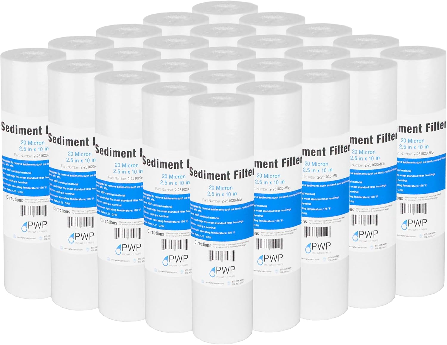 Sediment Melt Blown Water Filter Cartridge Standard 2.5x10" 20 Micron 25 Pack