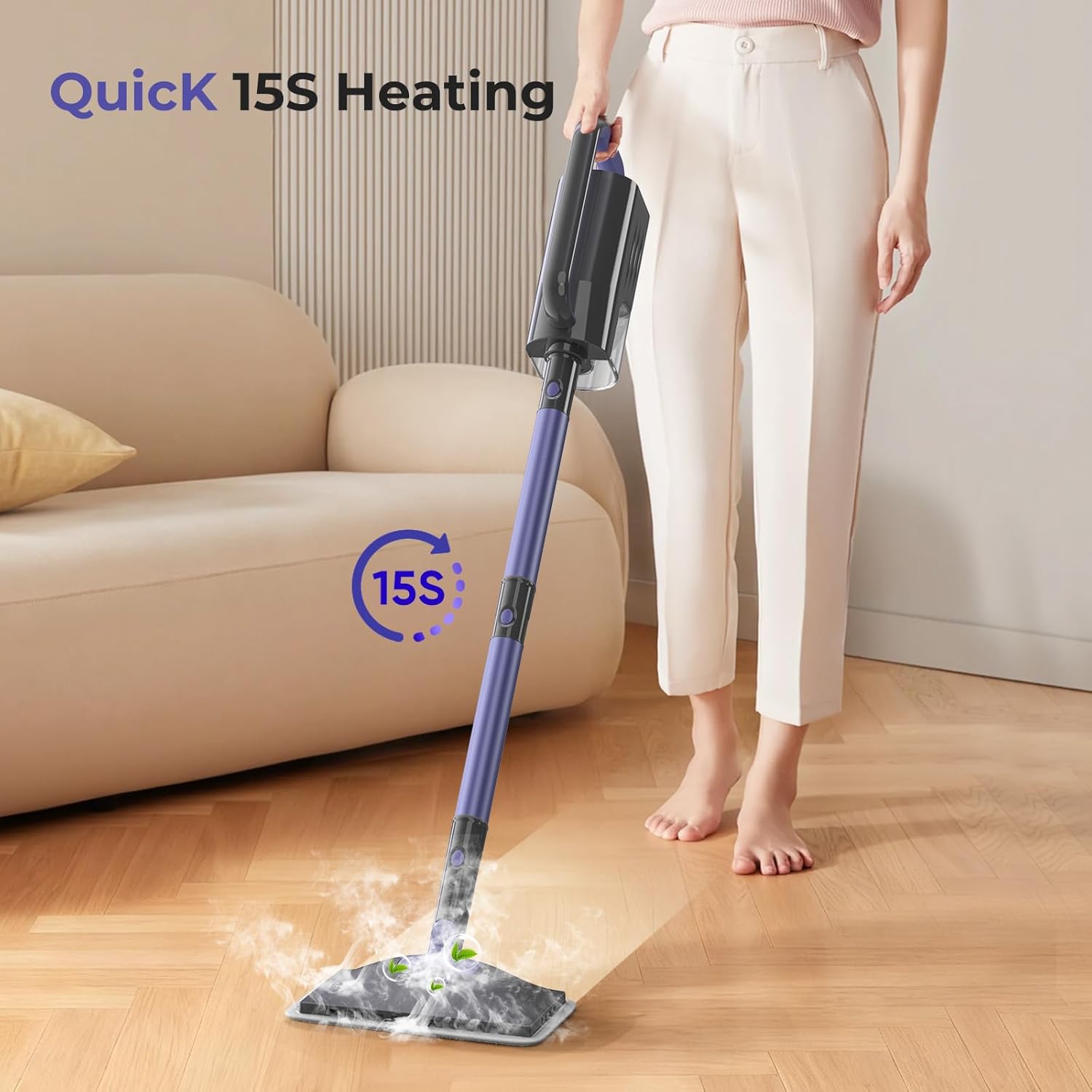 Steam Mop Cleaner with Detachable Handheld Steamer, 6-in-1 Multi Accessories, Removable Water Tank, 23FT Power Cable, Lightweight, Steam Cleaner for sealed Hard Floors (Violet)