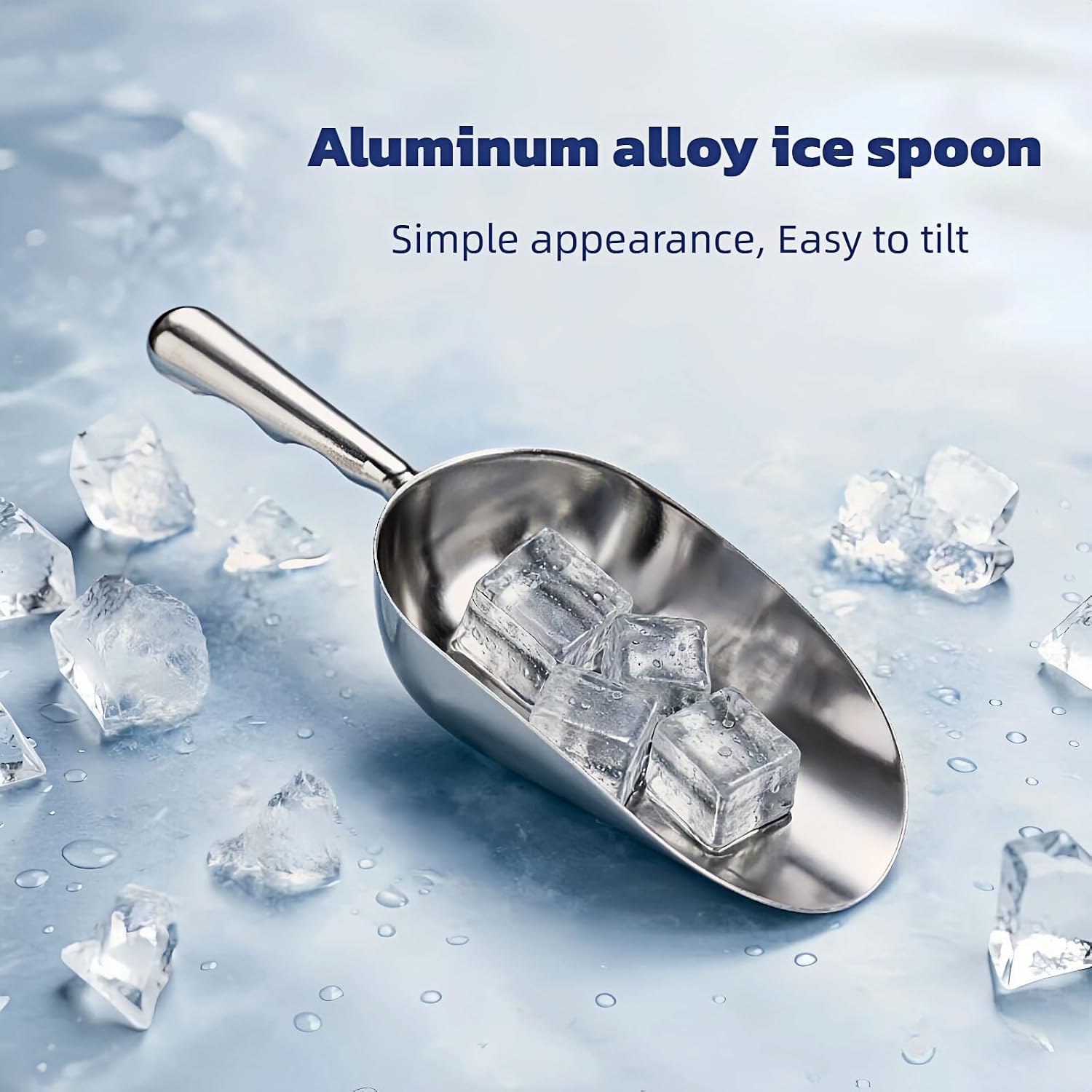 12oz Cast Aluminum Ice Cube Endurance Scoop, Kitchen Utility Scoops With Finger Groove Handle, Ideal for Ice Cube, Coffee, Bean, Food, Candy, Flour, Popcorn Rust Free - Silver