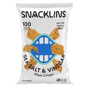 SNACKLINS Plant Based Crisps - Sea Salt & Vinegar - Vegan Healthy Snacks - Gluten Free, Grain Free, Plant Based Crisps, 100% Kosher For Passover, Low Calorie - No Added Sugar, Crunchy, Puffed Snack - 3oz Bag 1 Pack