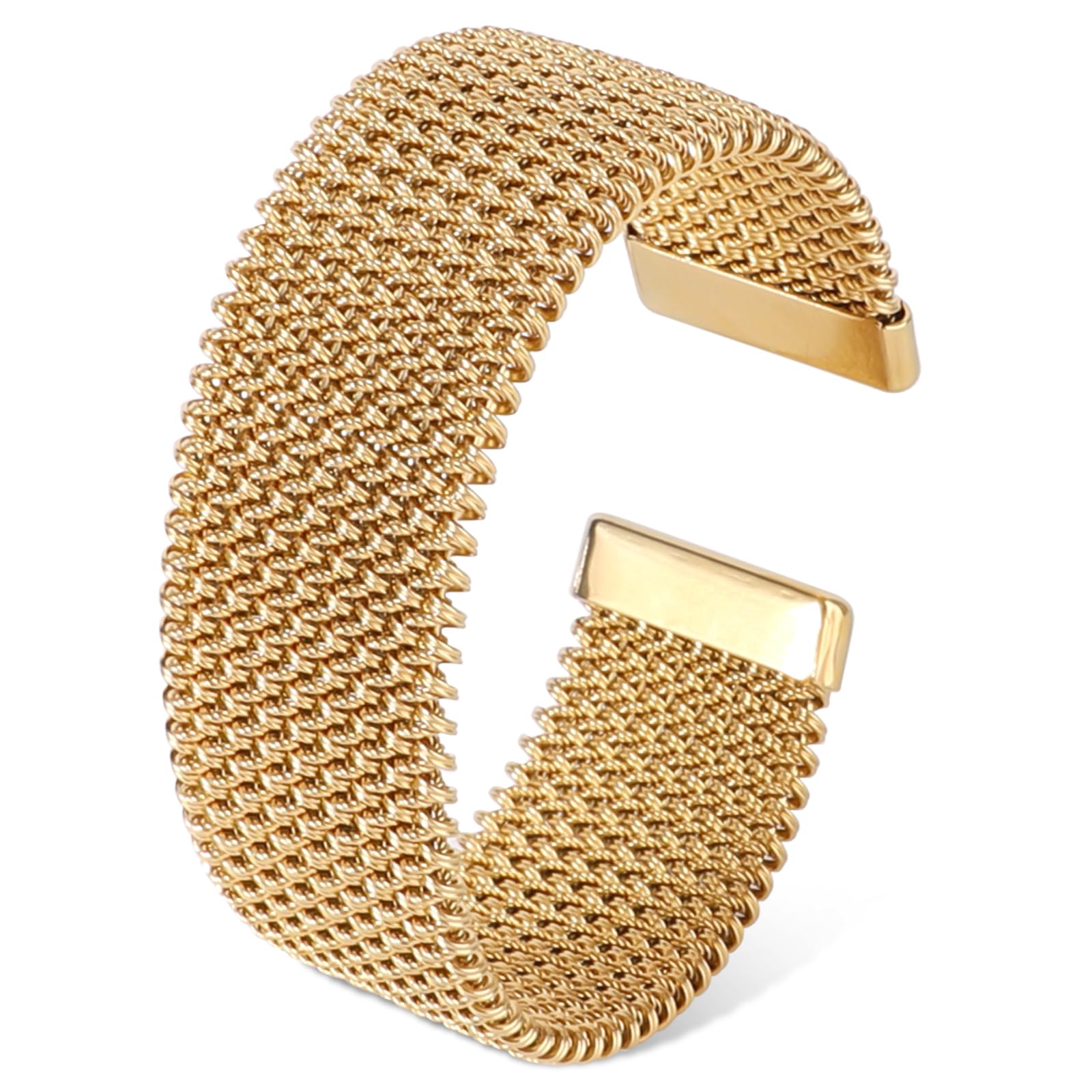 Mikovivi Brazaletes de Puño Abierto de Oro, Pulsera Malla Dorada Tejida Ancha Brazaletes Acero Inoxidable Brazalete Brazo Grueso Abierto Apilable Joyería Muñeca con Bohemia para Mujeres