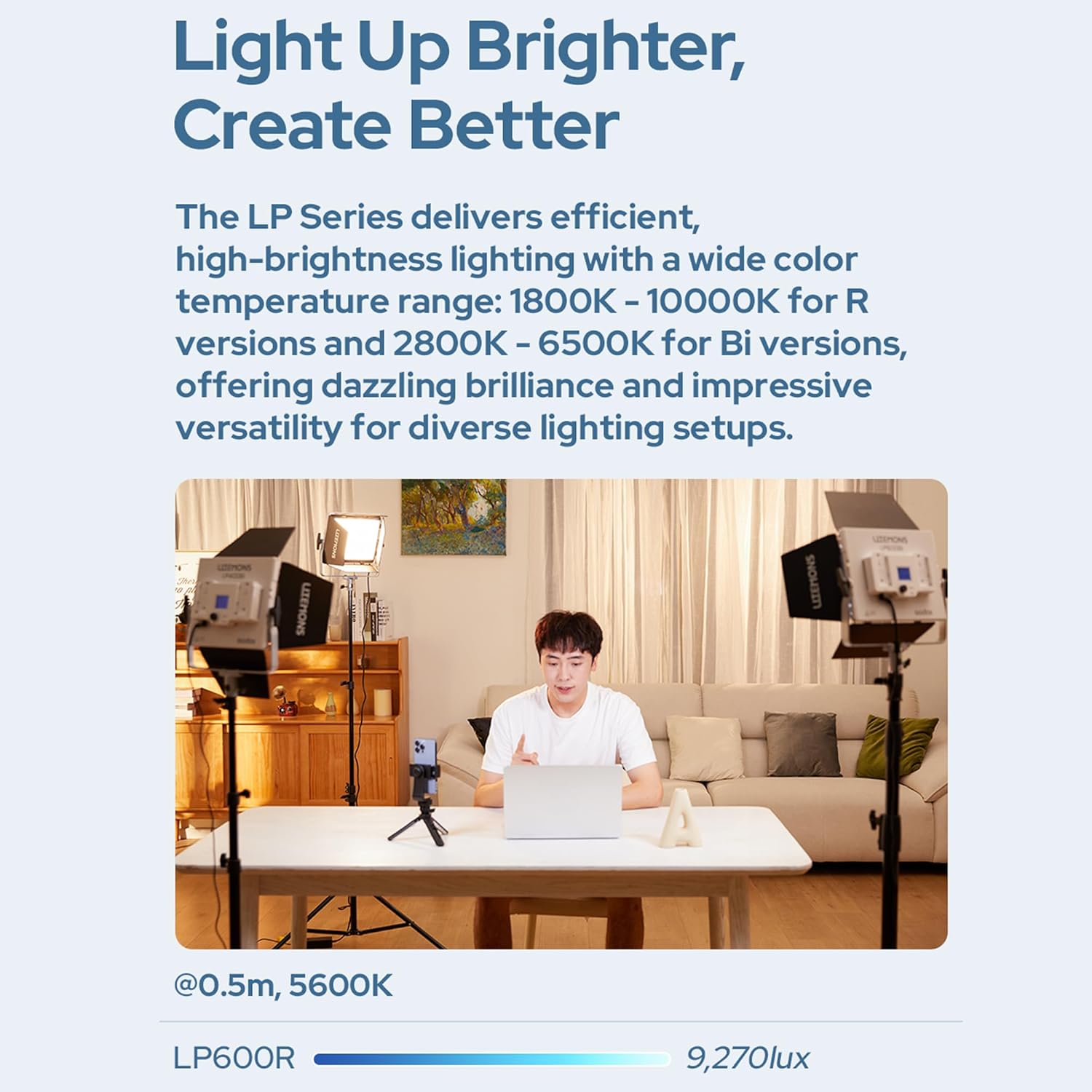 GODOX Litemons LP600R 60W RGB LED Video Light Panel,2-Pack with Light Stand,1800K-10000K,9270lux@0.5m,APP Controlfor Studio Photography Video Recording Live Streaming (LP600R 2 Pack kit)