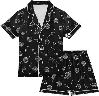 QUGRL Satin Pajama Sets Short Sleeve Button Down Sleepwear Silky Nightwear Loungewear 2 Piece PJS 5-14Y