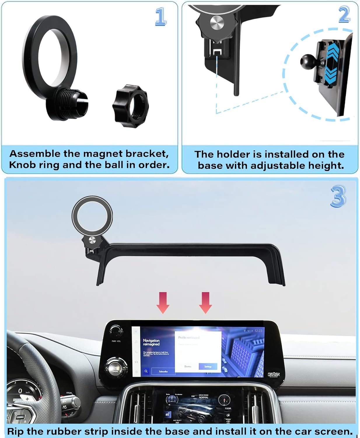 Car Phone Holder for 2022 2023 2024 2025 Lexus LX600 Accessories Apply to 12.3 Inch Touch Screen Fixed Clip Magnetic Cell Phone Mount Hands-Free 360 Degree Rotation