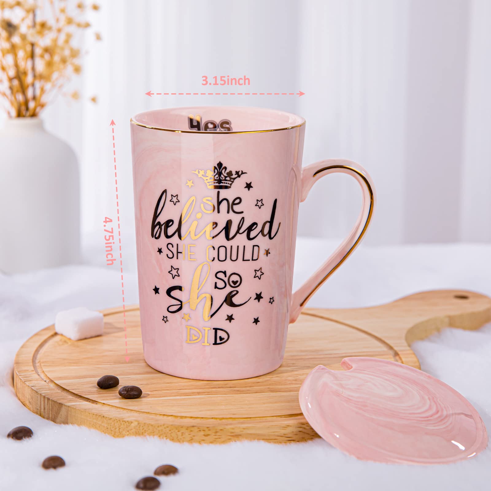 Graduation Gifts for Her 2026 - She Believed She Could So She Did Mug - Valentines Spiritual Motivational Congratulations Gifts for Women, 14oz Pink Ceramic Marble Gold Print Coffee Cup, Nicely Boxed