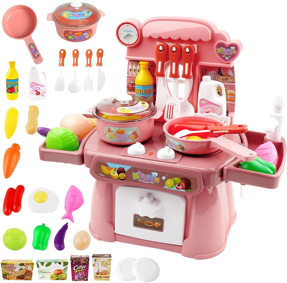 Kitchen Toys Imitated Chef Light Music Pretend Cooking Food