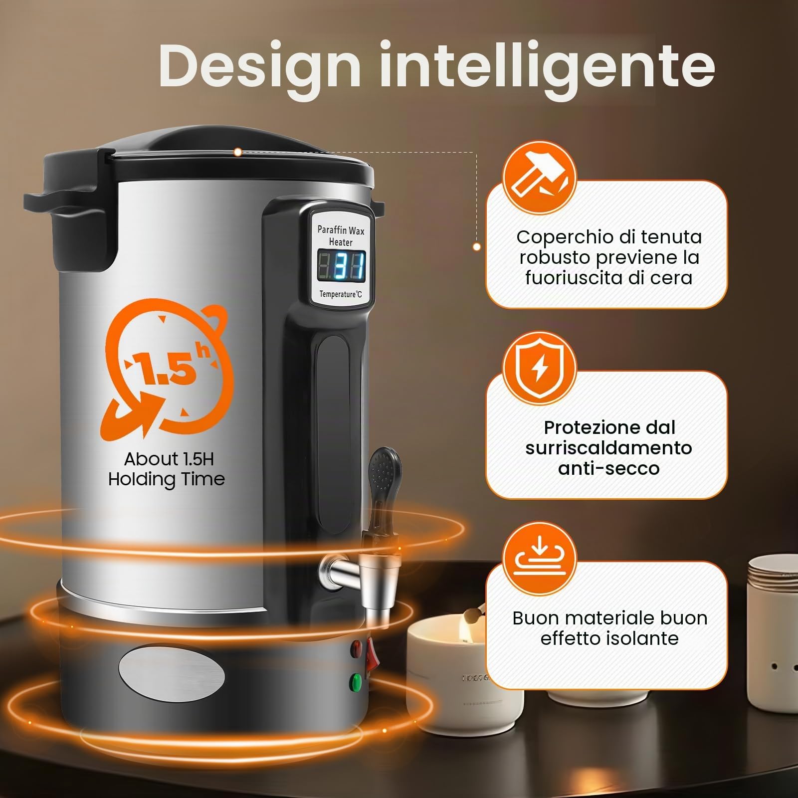 Poyujkyhr 8 l, fusore di cera per candele, 1100 W, professionale, elettrico, con display digitale a LED, regolazione della temperatura 86-212 °C, riscaldamento rapido per la produzione di candele fai