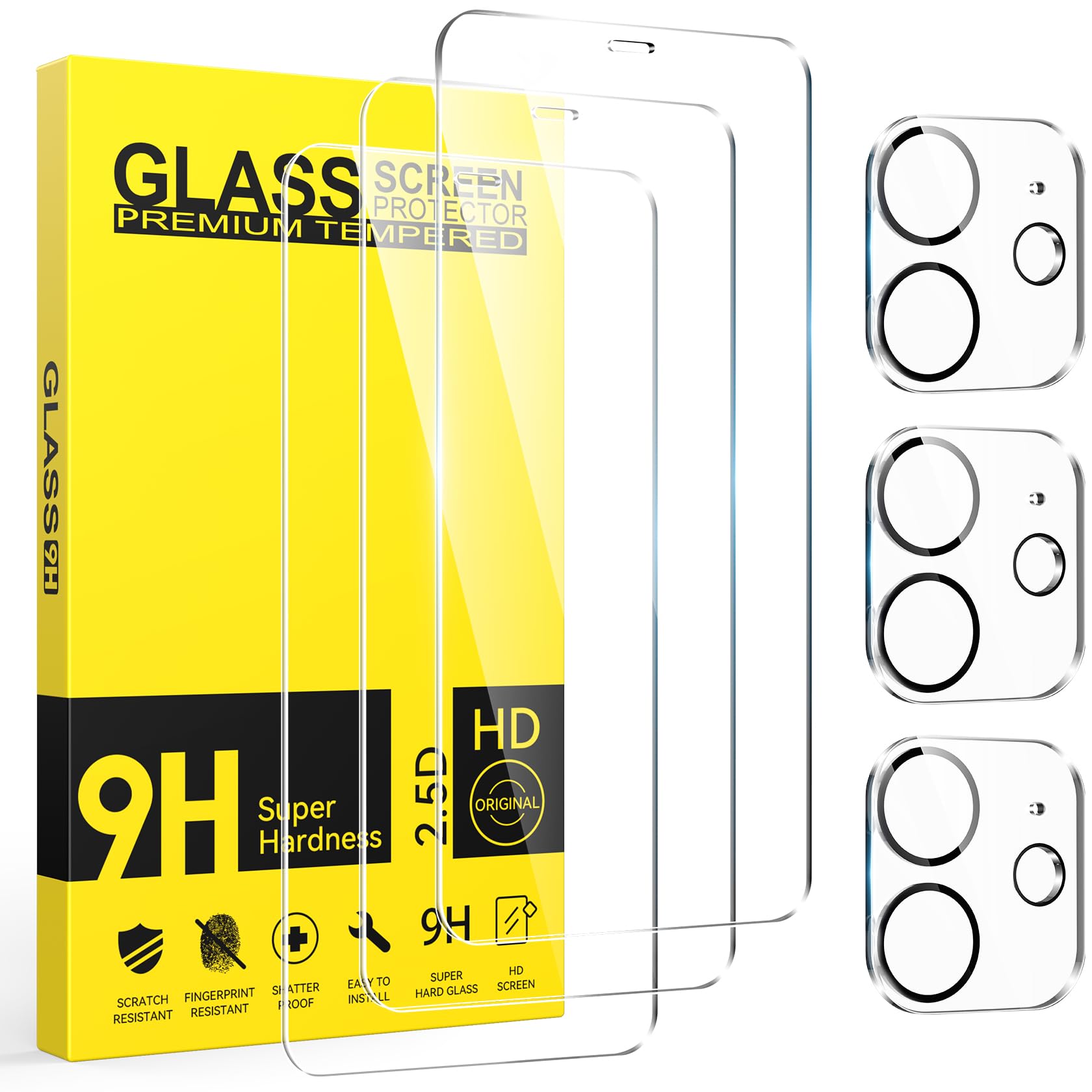 Pnakqil Vetro Temperato Per IPhone 12 Con Protezione Fotocamera – 2+2 Pezzi, Antiurto 9H, HD, Anti-Impronte, Militare, Copertura Totale - 3