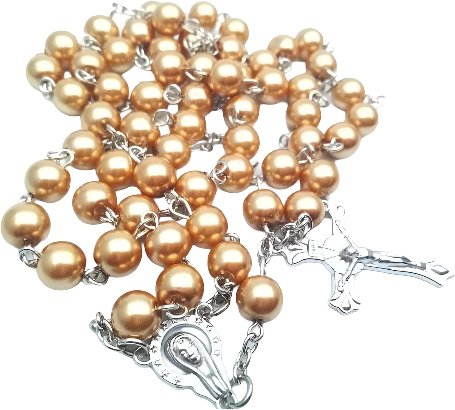 925 Sterling Silver Pearl Cross Rosary Necklace For Women, Clay Rose Cross Pendant Rosary Necklace Maria Jesus Catholic Christian Religious, Beaded Cross Necklace Gothic Rosary