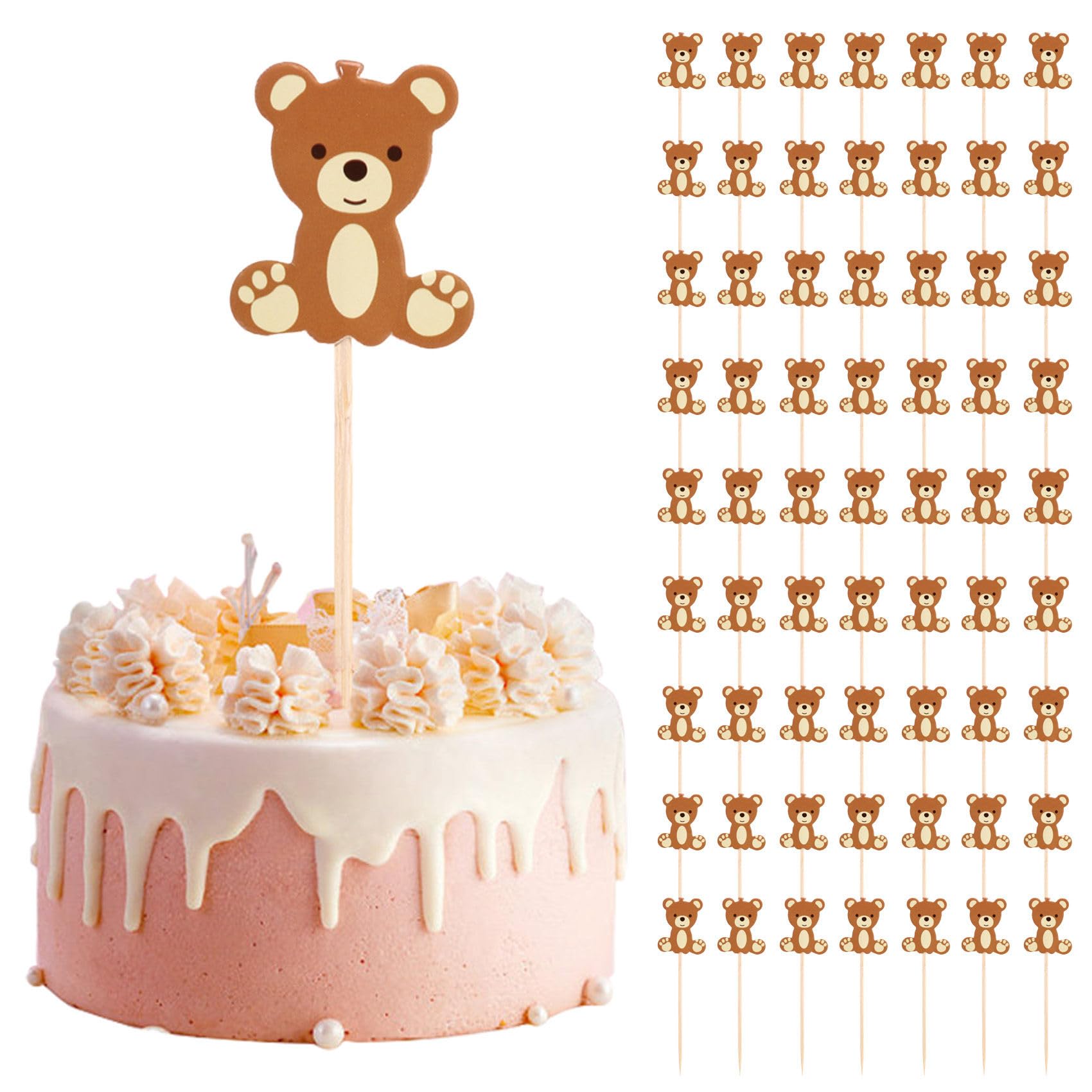 Oso Pics de Comida Pastel Postre Palillo de Dientes Tenedores de Frutas Boda Fiesta de Cumpleaños Ducha Decoración Suministros 100 Piezas de Madera