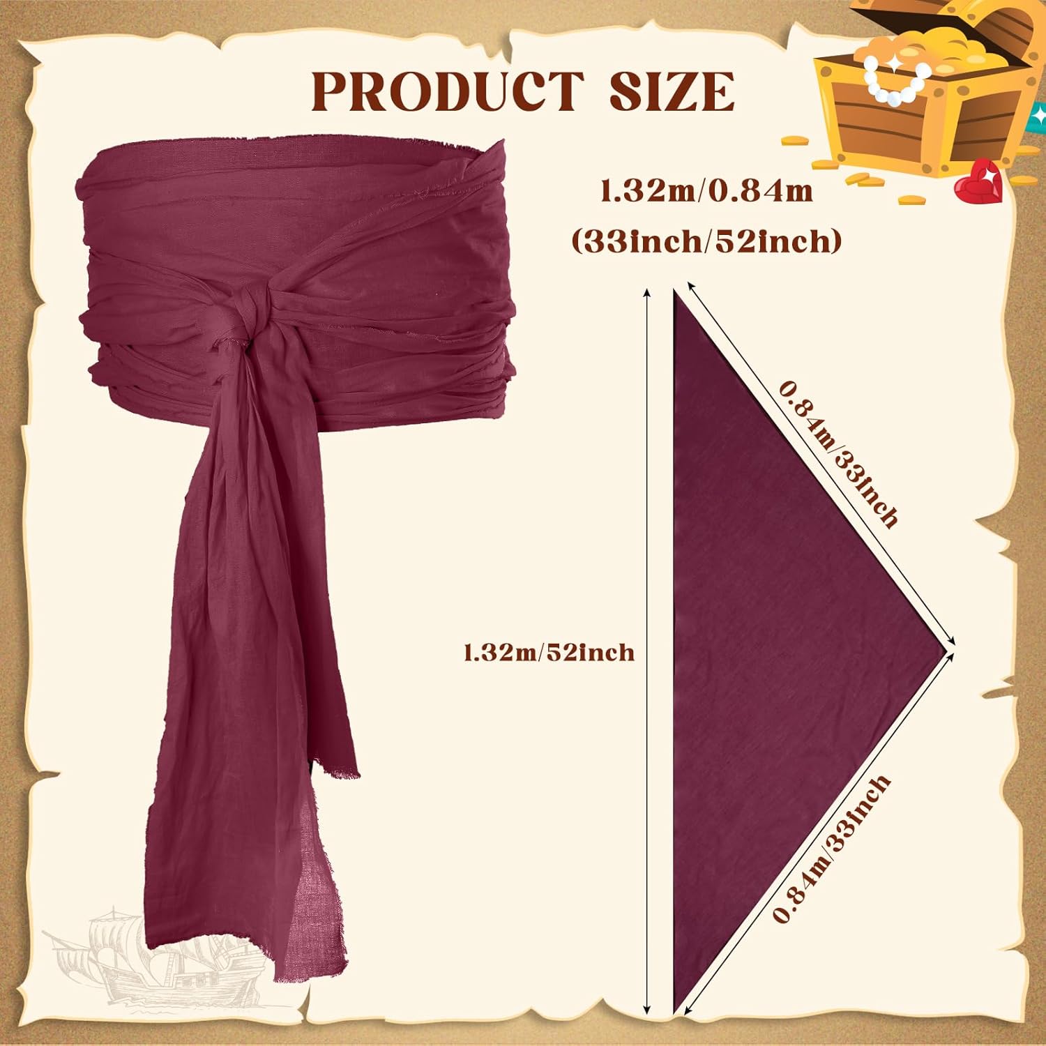 Chicingyou 4 Pcs Pirate Hat and Accessories Set with Renaissance Belt Pouch Bandana Headscarf Sash Belt for Pirate Costume Unisex Medieval Viking Halloween Cosplay Outfit