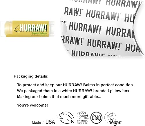 Miniatura 2 de Hurraw! Bálsamo labial de plátano orgánico, certificado vegano, sin crueldad y sin gluten. Sin OMG, ingredientes 100% naturales. Sin abejas, karité,