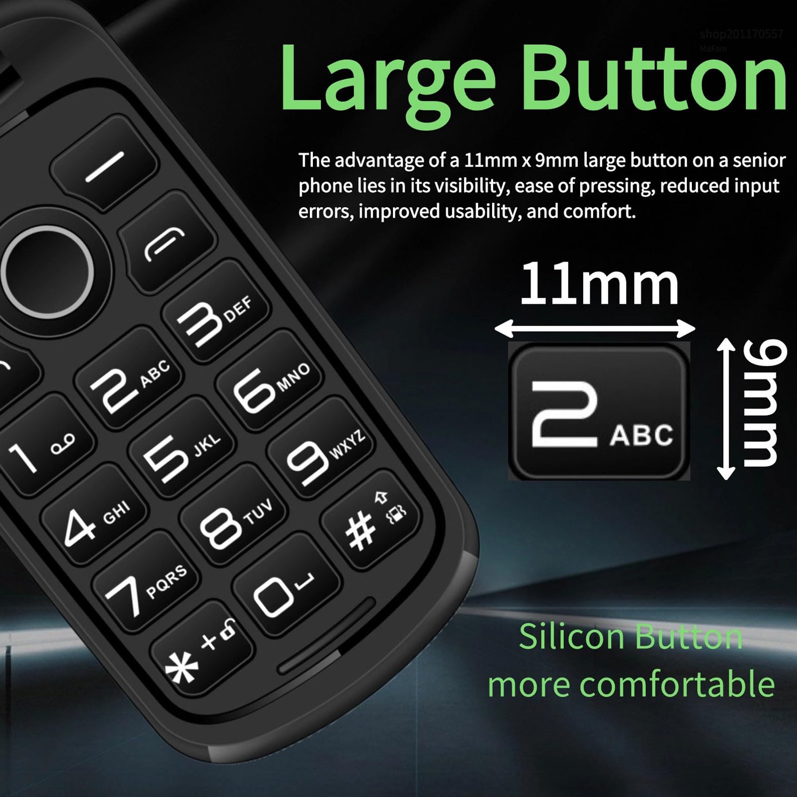 Przenośny Telefon Komórkowy Osób Starszych, 2G Mini Telefon Klapką Dual SIM + Podświetlenie LED/Latarka Głośny Dźwięk Czysty + Numer Rodzinny SOS Wibracja Przypominająca,Black