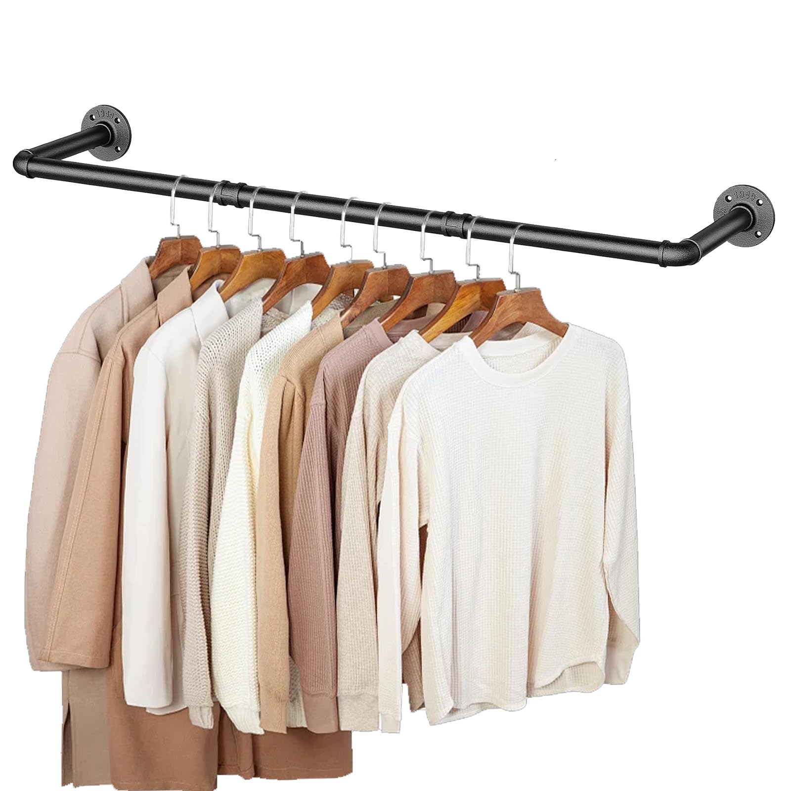 50 INCH Clothes Rack Wall Mounted Industrial Pipe Garment Rack Multi-Purpose Clothing Rod for Closet Laundry Room Retail
