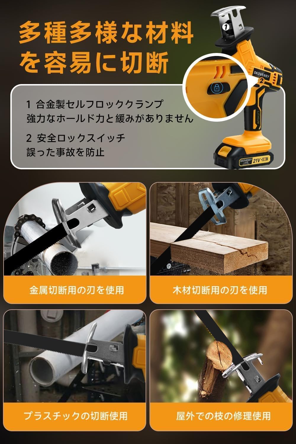Amazon | レシプロソー 電動ノコギリ 2個バッテリ 電動工具 ノコギリ