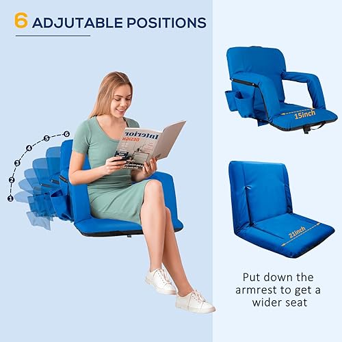 Miniatura 4 de Asiento de estadio plegable para gradas con soporte de espalda, sillas de grada con respaldo acolchado y reposabrazos ajustables, 6 posiciones