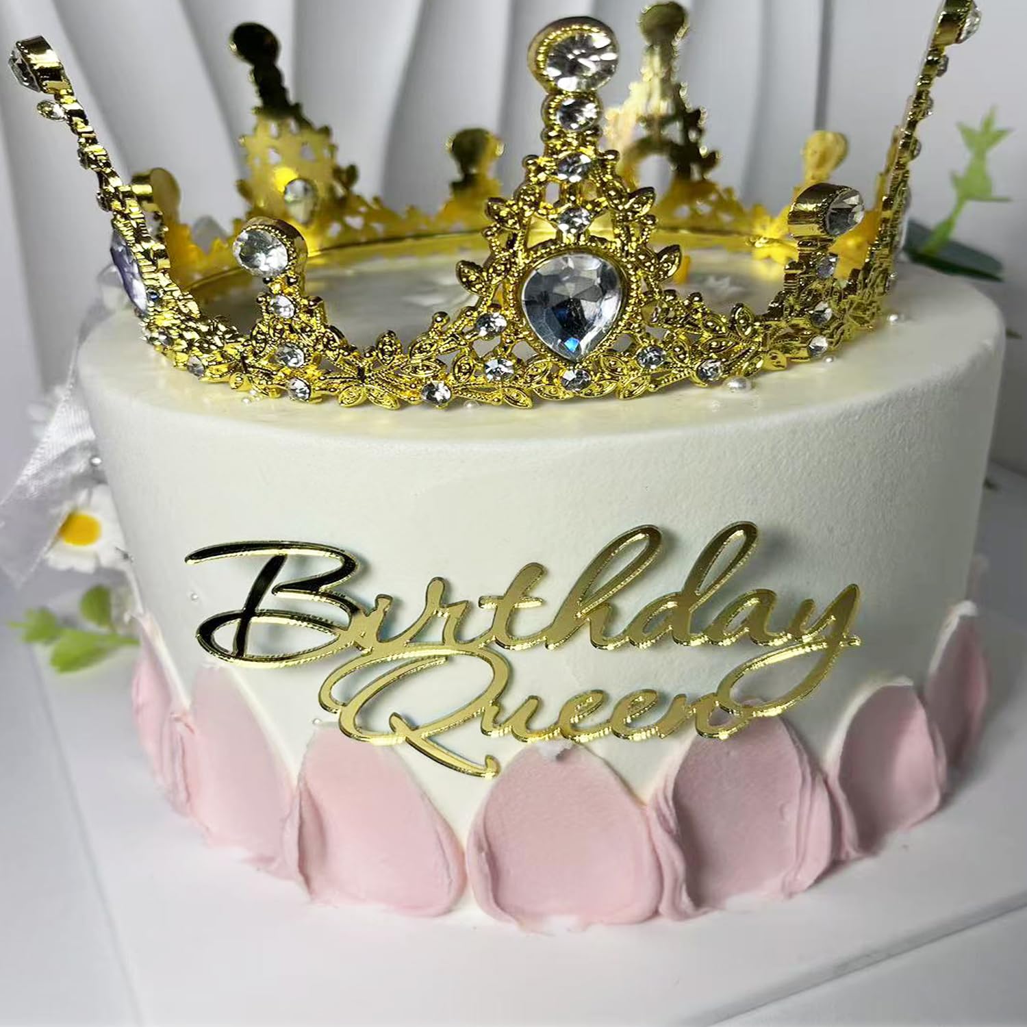 Birthday Queen Cake Topper, Mirror Acrylic Gold Elegant Script Design for Queen Princess Theme Baby Shower Girls Wedding Birthday Party Cake Decorations Supplies