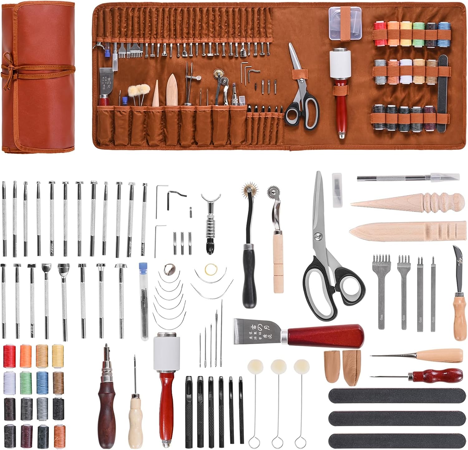 VEVOR Leather Working Tools Kit, 92 PCS with Portable Leather Storage Bag, Engraving Punching Sewing Stamping Sanding Tools, Ideal for Beginners DIY Enthusiasts and Professionals
