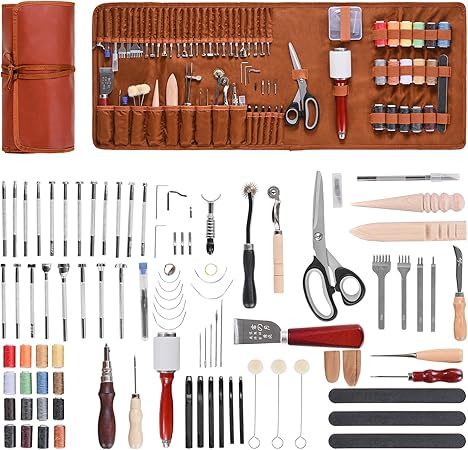 VEVOR Leather Working Tools Kit, 92 PCS with Portable Leather Storage Bag, Engraving Punching Sewing Stamping Sanding Tools, Ideal for Beginners DIY Enthusiasts and Professionals VEVOR Leather Working Tools Kit, 92 PCS with Portable Leather Storage Bag, Engraving Punching Sewing Stamping Sanding Tools, Ideal for Beginners DIY Enthusiasts and Professionals