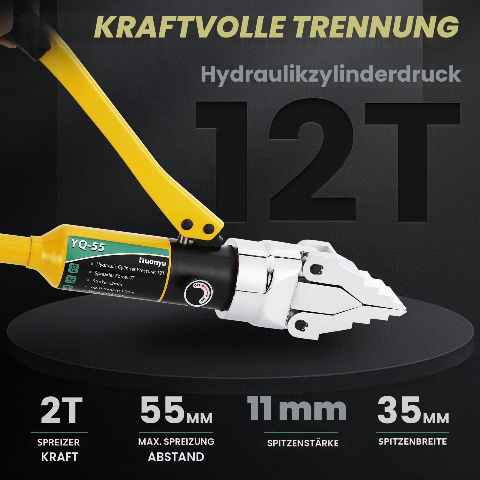 Huanyu Hydraulischer Flanschspreizer 12T Druck Manuell Tragbar Hydraulischer Flanschspreizer Expander Max Expansion 55mm Arbeitssparend für Pipeline Wartung Bau Ventil Ersatz(YQ-55)