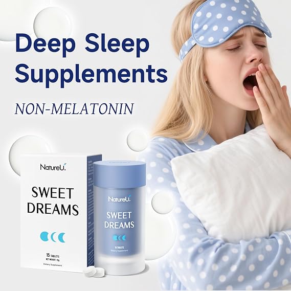 Melatonin Free Sleep Aid Supplement for Adults, Sweet Dreams Deep Sleep Support, 8H Sustained Release Technology with GABA & SleepMaster Peptide, Non-Habit Forming 15-Day Supply